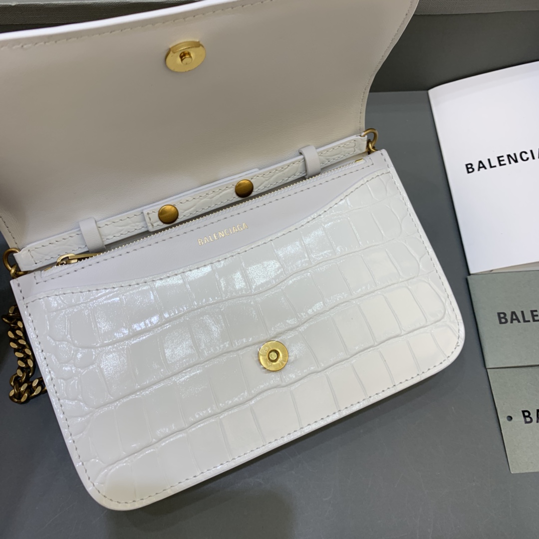 Balenciaga Small Woc Wallet With Chain Crocodile Embossed Shoulder Bag White